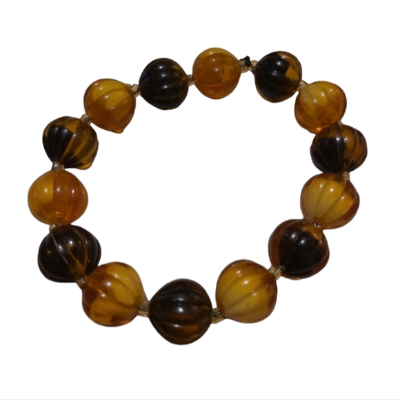 6" Brownish and Goldish Colour Vintage Stretchy Beaded Bracelet L10 - Picture 2 of 2